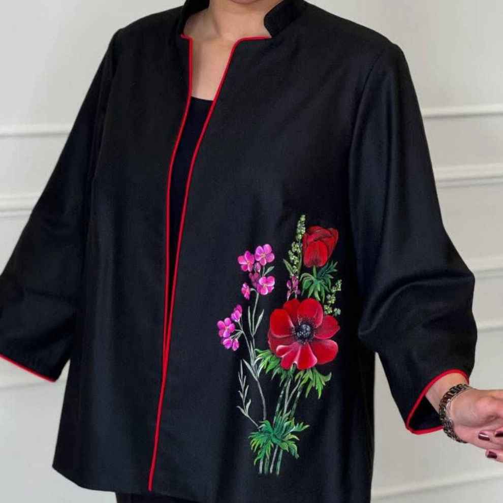 Velvet coat with flower pattern